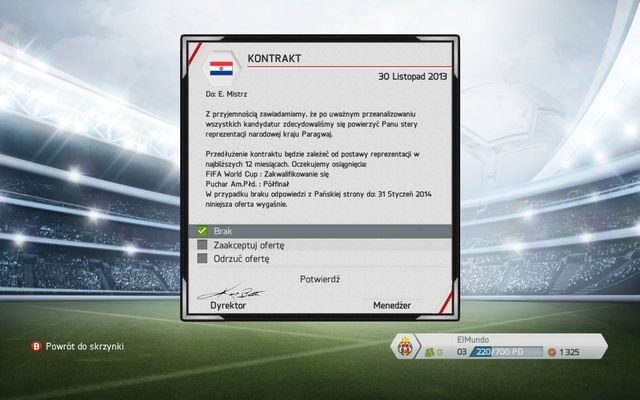 Prowadzenie reprezentacji narodowej to wielki przywilej i zaszczyt, którego dostępują tylko sprawdzeni i cenieni w kraju bądź w najmocniejszych ligach fachowcy, którzy potrafią wyselekcjonować najlepszych zawodników urodzonych w danym państwie - Menedżer reprezentacji narodowej | Tryb kariery menedżerskiej w FIFA 14 - FIFA 14 - poradnik do gry