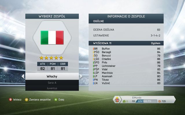 Kolejnym krokiem staje się wybranie zespołu, którego barwy będziemy reprezentować na początku swojej drogi w trybie kariery zawodniczej - na potrzeby poradnika wybraliśmy Juventus Turyn - Tworzenie kariery | Tryb kariery zawodniczej w FIFA 14 - FIFA 14 - poradnik do gry
