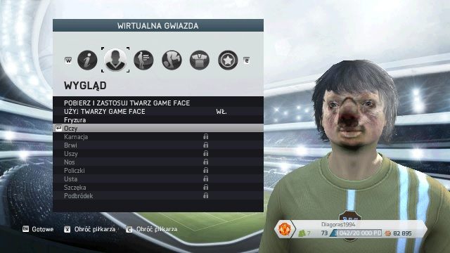 Kiedy włączymy Game Face w FIFA 14, możemy edytować jedynie oczy i fryzurę - Tworzenie zawodnika | Wirtualne kluby w FIFA 14 - FIFA 14 - poradnik do gry