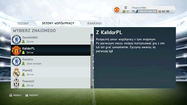 Zabawa rozpoczyna się od wybrania znajomego z listy i następnie rozpoczęcia meczu - Sezony | FIFA Ultimate Team w FIFA 14 - FIFA 14 - poradnik do gry