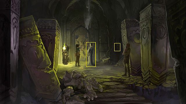 Niestety, proces otwierania drzwi zostanie przerwany, fragment dziwacznego zamka w kształcie chrząszcza odpadnie (Sadja automatycznie podniesie go i poda magowi) - Znajdź ukryty zamek do krypty | Rozdział I Memoria - Memoria - poradnik do gry