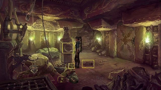 Podnieś metalową kulę przymocowaną do końca przyczepionego do magicznej laski łańcucha - leży na posadzce za kamienną ręką strażnika przygniatającą maga - Wydostań magiczną laskę ze wspornika | Rozdział I Memoria - Memoria - poradnik do gry