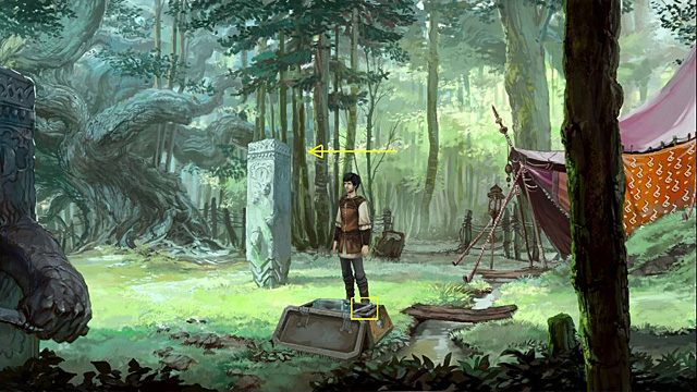 Kluczykiem otwórz wieko skrzyni i zabierz z niej dłuto (po prawej) - Usuń maskę z kamiennego filaru | Rozdział II Memoria - Memoria - poradnik do gry