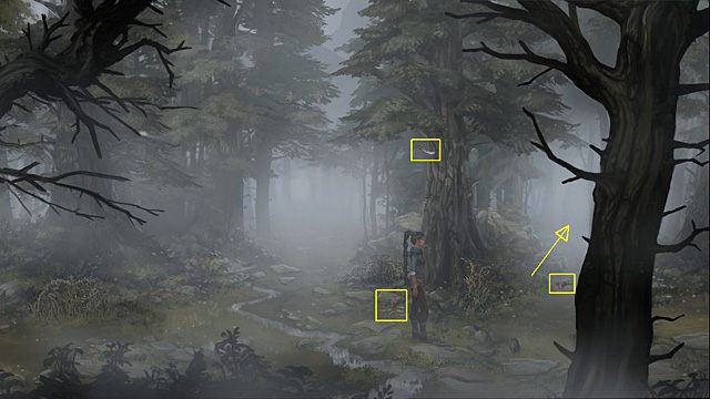 Tu Sadja znajdzie resztki królika i swój sztylet wbity w pień drzewa, niestety za wysoko, by go dosięgnąć - Podążaj śladami Rachwana | Rozdział III Memoria - Memoria - poradnik do gry