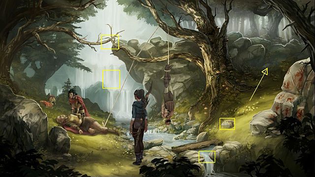 Po rozmowie z młodą Amazonką podnieś leżący po prawej kamień i zablokuj nim spływ małego wodospadu (w dole ekranu) - Skradnij Rachwanowi naszyjnik bez zwracania na siebie uwagi | Rozdział III - Memoria - poradnik do gry