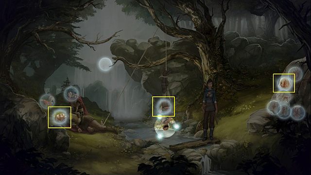 W trakcie jego działania wybierz rysunek na skale po prawej przedstawiający ognisko, a także starą Amazonkę i Rachwana - Skradnij Rachwanowi naszyjnik bez zwracania na siebie uwagi | Rozdział III - Memoria - poradnik do gry