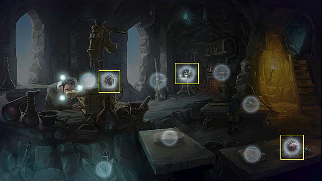 Następnie ponownie użyj tego samego czaru na kielichu i tym razem zaznacz: leżącą z prawej strony aparatury maskę, stolik do herbaty i kruszce na stole w prawym dolnym rogu ekranu - Odzyskaj maskę | Rozdział V Memoria - Memoria - poradnik do gry