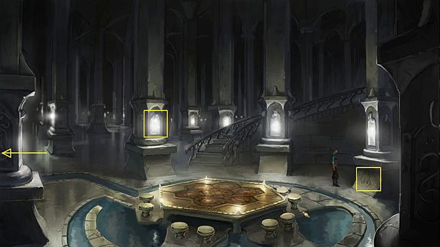 Tu zlokalizuj pieczęć na filarze po prawej - Zgromadź duchy wszystkich żywiołów i znajdź trzy sekretne komory | Rozdział V - Memoria - poradnik do gry