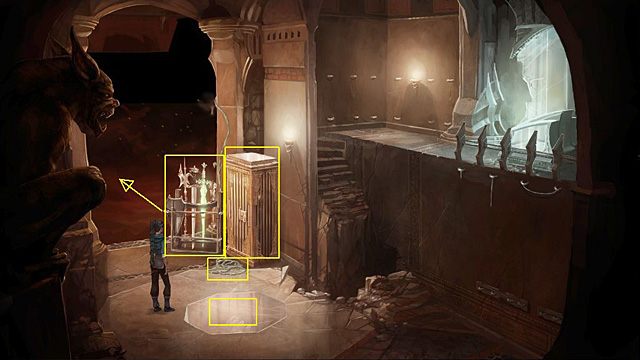 Wróć na dół, całkowicie zdemontuj most, a wszystkie rodzaje oręża (łącznie z tarczą) zainstaluj na stojaku przy szafce - Uwolnij magiczną laskę i opuść zbrojownię | Rozdział VII Memoria - Memoria - poradnik do gry