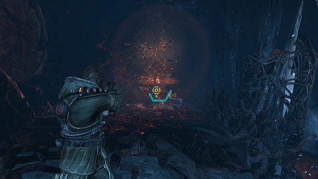 W końcu dojdziesz do miejsca, w którym stoi posterunek z T-energią (screen) - Misja 1 - Uratuj Larochea | Opis przejścia i zadania poboczne | Lost Planet 3 - Lost Planet 3 - poradnik do gry