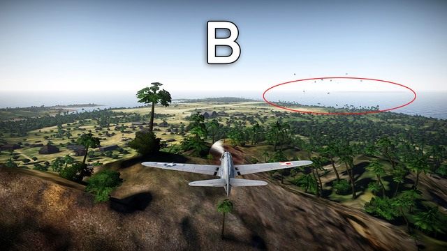 W tej części mapy znajduje się bardzo duże lotnisko z pasami startowymi, hangarami oraz z wyjątkowym punktem strategicznym jakim jest wzgórze na środku wyspy - Peleliu w War Thunder | Mapy - samoloty - War Thunder - poradnik dla początkujących