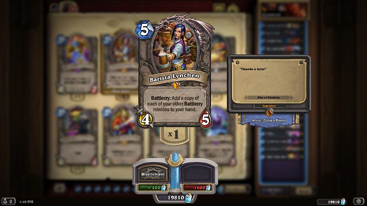 Baristka Lynchen to karta, która przy zagraniu kopiuje wszystkich przyjaznych stronników z Okrzykiem Bojowym znajdujących się na planszy i dodaje ich do Twojej ręki - Wojownik - dobra talia - Wejście Smoków - Hearthstone: Heroes of Warcraft - porady i polecane decki