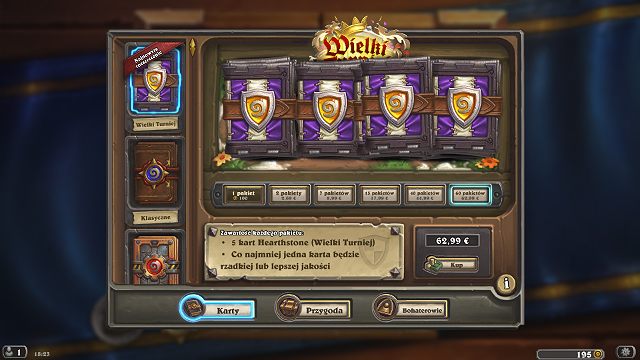 Sklep jest miejscem w którym można nabyć wybraną ilość paczek kart, potrzebnych do gry - Sklep | Podstawy Hearthstone Heroes of Warcraft - Hearthstone: Heroes of Warcraft - porady i polecane decki