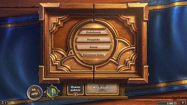 Menu główne gry Hearthstone jest bardzo proste i minimalistyczne - Menu główne | Podstawy Hearthstone Heroes of Warcraft - Hearthstone: Heroes of Warcraft - porady i polecane decki