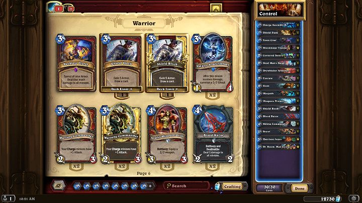Niniejsza talia dla klasy Wojownika w grze Hearthstone skupia się na kontrolowaniu przebiegu pojedynku za pomocą czarów likwidujących oraz solidnych jednostek - Wojownik w Projekcie Hukatomba - propozycja talii - Hearthstone: Heroes of Warcraft - porady i polecane decki