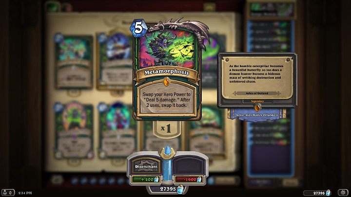 Warto pamiętać, że po zagraniu Metamorfozy moc specjalna Łowcy Demonów wciąż można użyć za zaledwie 1 punkt Many - Hearthstone Popioły Rubieży: Łowca Demonów - dobra talia - Hearthstone: Heroes of Warcraft - porady i polecane decki
