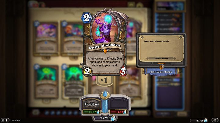Gdy Opiekun Stalladris przebywa na planszy, wszystkie zaklęcia ze słowem kluczowym Wybierz Jedno dodają kopie obu wyborów do ręki Gracza, dlatego bardzo ważne jest, aby nie zagrywać tego stronnika na pusty stół - Hearthstone Popioły Rubieży: Druid - dobra talia - Hearthstone: Heroes of Warcraft - porady i polecane decki