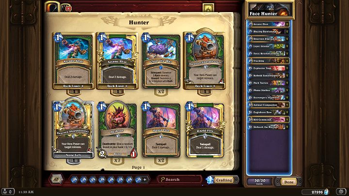 Prezentowana talia Łowcy bazuje na jednostkach i zaklęciach o niskim koszcie Many dzięki czemu od samego początku pojedynku Gracz może wyrządzać presję na przeciwniku - Hearthstone Popioły Rubieży: Łowca - dobra talia - Hearthstone: Heroes of Warcraft - porady i polecane decki