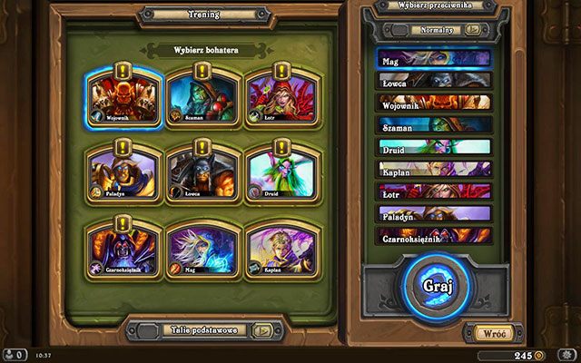 Trening, jak sama nazwa wskazuje, to tryb w którym można przetestować nowe talie i klasy - Tryby gry | Podstawy Hearthstone Heroes of Warcraft - Hearthstone: Heroes of Warcraft - porady i polecane decki