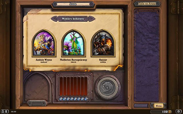 Po zapłaceniu za wejście, gracz otrzymuje możliwość wyboru jednej z 3 losowych klas - Tryby gry | Podstawy Hearthstone Heroes of Warcraft - Hearthstone: Heroes of Warcraft - porady i polecane decki