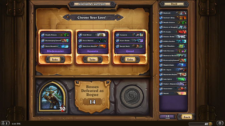 Po każdym Bossie, Gracz ma także możliwość wyboru dodatkowych 3 kart do swojego decka - Koboldy i Katakumby - dodatek w Hearthstone - Hearthstone: Heroes of Warcraft - porady i polecane decki