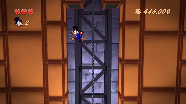 Sknerus niby taki bogaty magnat, a nawet w swoim skarbcu windy nie zamontował. - Siedziba McKwacza | Prolog i Skarbiec Sknerusa DuckTales - DuckTales Remastered - poradnik do gry