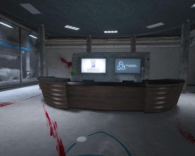 Stanowisk ochrony, przejście dalej jest po prawej - Underground Lab | Solucja Outlast - Outlast - poradnik do gry