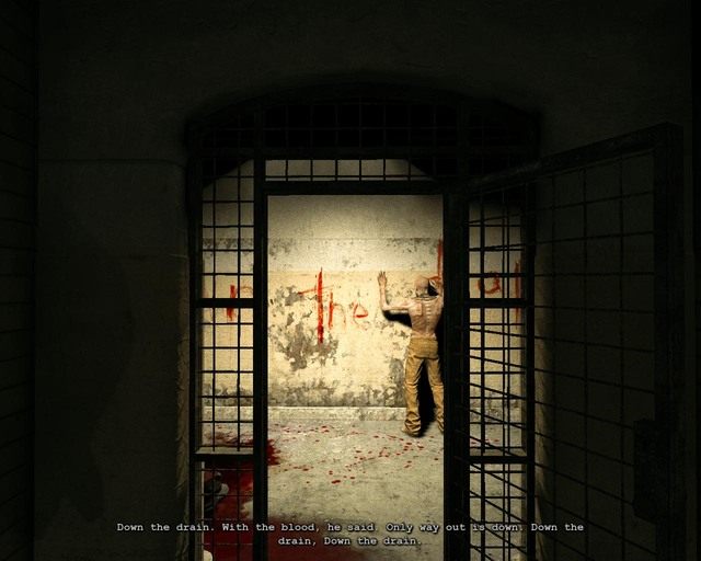 Czasami trzeba porozmawiać z kimś inteligentnym, obok niego jest dziura, do której musisz wskoczyć - Prison Block | Solucja Outlast - Outlast - poradnik do gry