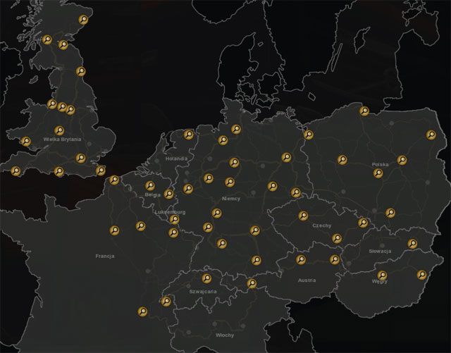 Mapa prezentująca miasta, w których siedzibę mają agencje pracy. - Agencje pracy | Podstawy | ETS 2 Going East - Euro Truck Simulator 2: Going East! Ekspansja Polska - poradnik do gry