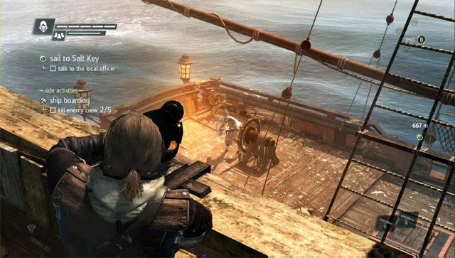 Przed wejściem na pokład warto ostrzelać załogę folgierzem. - Abordaż w Assassins Creed IV Black Flag - Assassins Creed IV: Black Flag - poradnik do gry