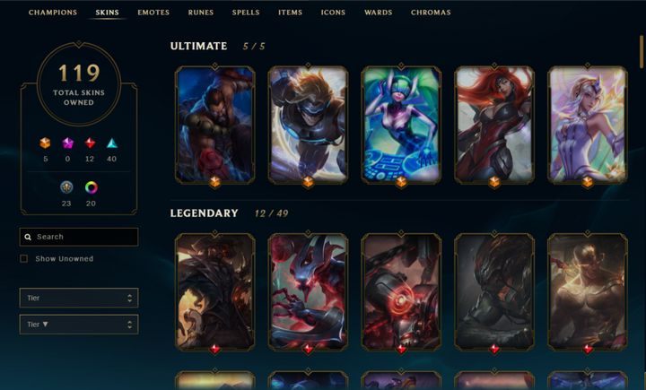 Tutaj znajduje się kolekcja wszystkich posiadanych przez gracza skórek - Skórki | Kolekcja | League of Legends - League of Legends - poradnik do gry