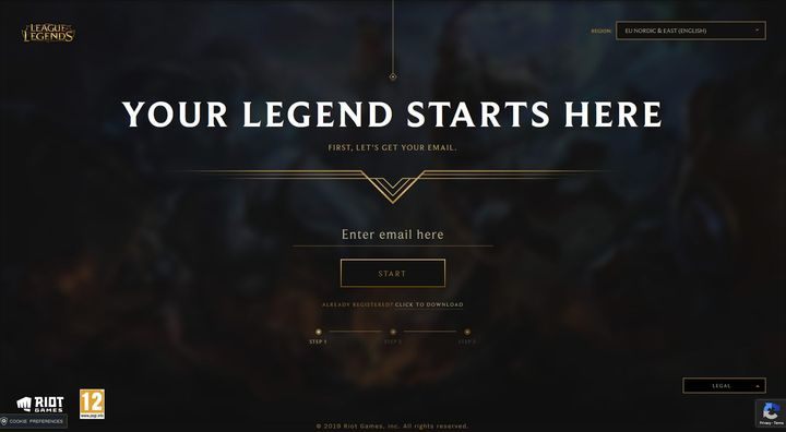 Przed założeniem konta należy wybrać region - Opis założenia konta i wybrania regionu | Podstawy rozgrywki w LoL - League of Legends - poradnik do gry
