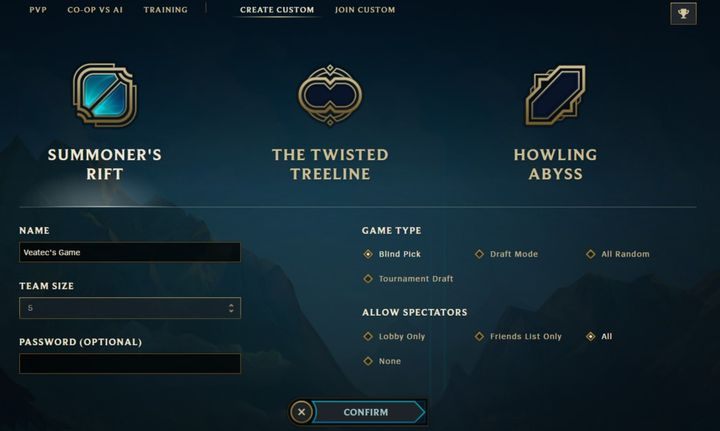 Jeśli gracz nie chce nieproszonych gości w swoim meczu, może zabezpieczyć go hasłem - Rodzaje rozgrywek w League of Legends, tryby gry - League of Legends - poradnik do gry