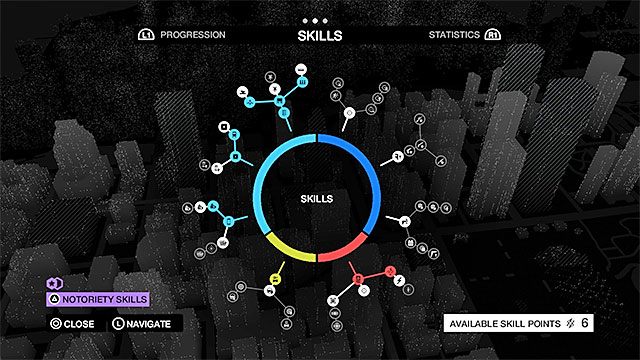 Drzewko zdolności (Skills Tree) pokazane zostało na powyższym obrazku - Omówienie dostępnych zdolności | Zdolności w Watch Dogs - Watch Dogs 1 - poradnik do gry