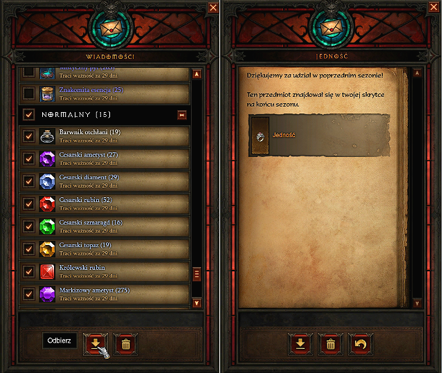 Przedmioty zdobyte w sezonie zostaną wysłane mailem - Tryb sezonowy | Opis mechanizmów rozgrywki w Diablo III - Diablo III: Reaper of Souls - poradnik do gry