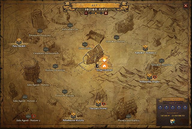 Mapa z dostępnymi zadaniami - Farmienie doświadczenia i przedmiotów | Zdobywanie nowego uzbrojenia - Diablo III: Reaper of Souls - poradnik do gry
