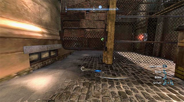 Zdalny batarang musi przelecieć przez otwór i trafić w przycisk - Plik z danymi 4 (Zaułki) - Batman: Arkham Origins - poradnik do gry