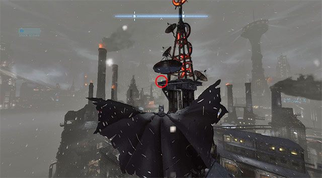 Szybko wykonaj nawrót o około 180 stopni i rozpocznij wykonywanie krótkich pikowań połączonych ze wznoszeniem się - Plik z danymi 9 (Dzielnica przemysłowa) - Batman: Arkham Origins - poradnik do gry