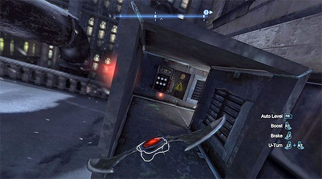 Ustaw się teraz na płycie naciskowej i wyślij zdalnie sterowany batarang w stronę wyładowań - Plik z danymi 17 (Dzielnica brylantów) - Batman: Arkham Origins - poradnik do gry