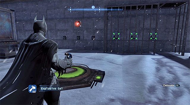 Upewnij się, że rozpyliłeś poprawnie żel zanim wejdziesz na płytę naciskową - Plik z danymi 17 (Dzielnica brylantów) - Batman: Arkham Origins - poradnik do gry