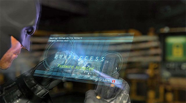 Rozejrzyj się po nowym pomieszczeniu, odnajdując tu panel sterowania i włamując się do systemu z pomocą deszyfratora sekwencyjnego (powyższy screen) - Wgraj bazę przestępców do bat-komputera - Batman: Arkham Origins - poradnik do gry