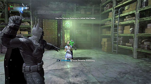 Nie puszczaj przycisku dopóki odwrócony batarang nie będzie w pełni gotowy do użycia - Szalony Kapelusznik (The Mad Hatter) - Batman: Arkham Origins - poradnik do gry