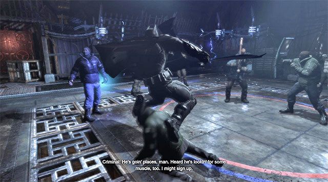 Zacznij od zaatakowania wroga stojącego przy szybie wentylacyjnym - Rozbrój bombę przy południowym filarze - Batman: Arkham Origins - poradnik do gry