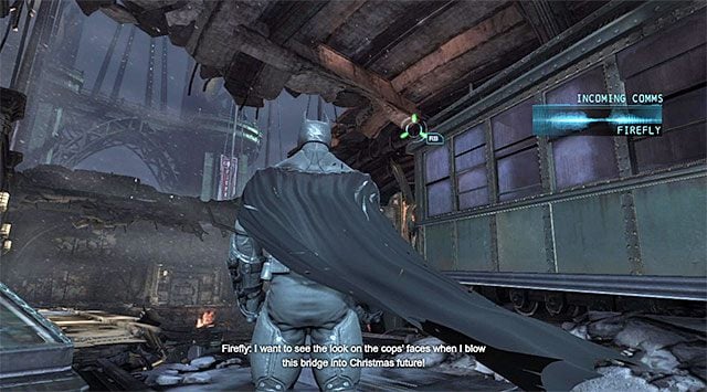 Wyjdź z pomieszczenia elektrycznego wybierając te same drzwi co wcześniej [Pioneers Bridge (South)] - Rozbrój bombę przy północnym filarze - Batman: Arkham Origins - poradnik do gry