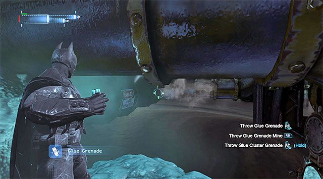 Popatrz na dół i użyj granatów klejowych na dwóch widocznych w oddali rurach - Przedostań się do więzienia Blackgate kanałami - Batman: Arkham Origins - poradnik do gry