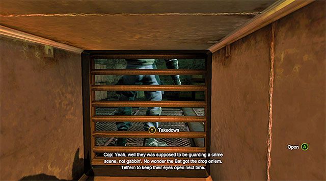 Policjant stojący przy wyjściu z szybu - Uzyskaj dostęp do serwerów policji - boczne pomieszczenia - Batman: Arkham Origins - poradnik do gry