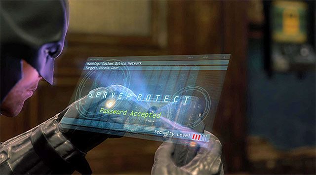 Wyrusz dalej, omijając z bezpiecznej odległości pomieszczenie z grupą przeciwników - Uzyskaj dostęp do serwerów policji - boczne pomieszczenia - Batman: Arkham Origins - poradnik do gry