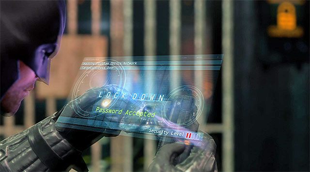 Musisz teraz wyruszyć z powrotem w stronę wejścia do serwerowni, które będziesz sobie już mógł odblokować dzięki pozyskaniu zakłócacza - Uzyskaj dostęp do serwerów policji - powrót do serwerowni - Batman: Arkham Origins - poradnik do gry