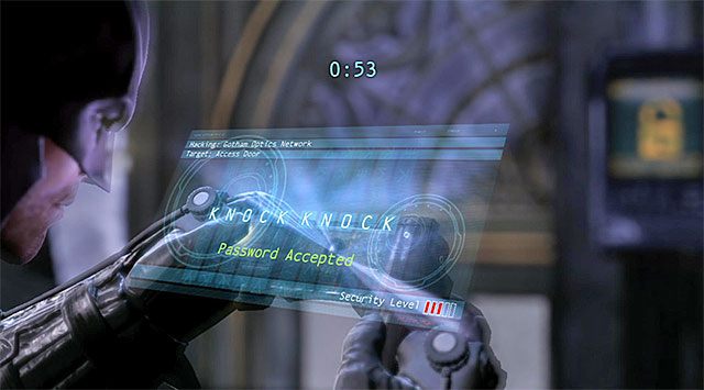 Ostatnia czynność do wykonania w ramach przydzielonego limitu może zająć ci najwięcej czasu, tak więc zadbaj o to żeby mieć sporo sekund w zapasie - Dotarcie do apartamentu Jokera - zachodnia wieża - Batman: Arkham Origins - poradnik do gry