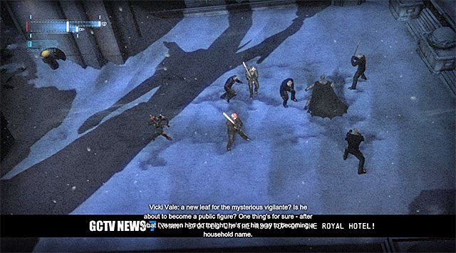 Ciekawy podgląd na pole walk - Dotarcie do apartamentu Jokera - górne piętra - Batman: Arkham Origins - poradnik do gry